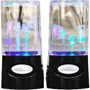pair water fountain speakers led dancing water speaker mini USB portable computer sound box Black
