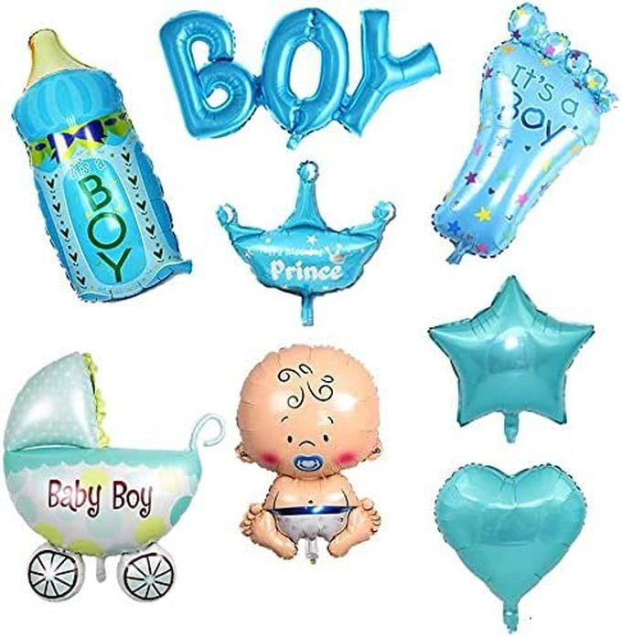 8PCS It's A Boy Balloon Kit Baby Boy Shape Balloon Foil Balloon Blue Feeding Bottle Crown Baby
