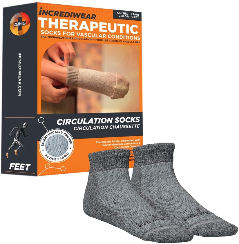 Incrediwear Incredisocks Diabetic Ankle Sock With Bamboo Charcoal/Germanium Blend-S-Gray