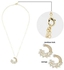 Slim Golden Neck Chain and Earring Set for Girls- Half Moon with Crystals Design