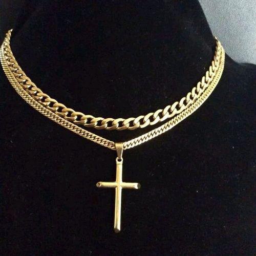 Lovely Cuban Chain With Cross Pendant Gold