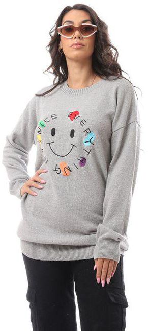 Andora Every Thing Is So Nice' Printed Heather Grey Pullover.