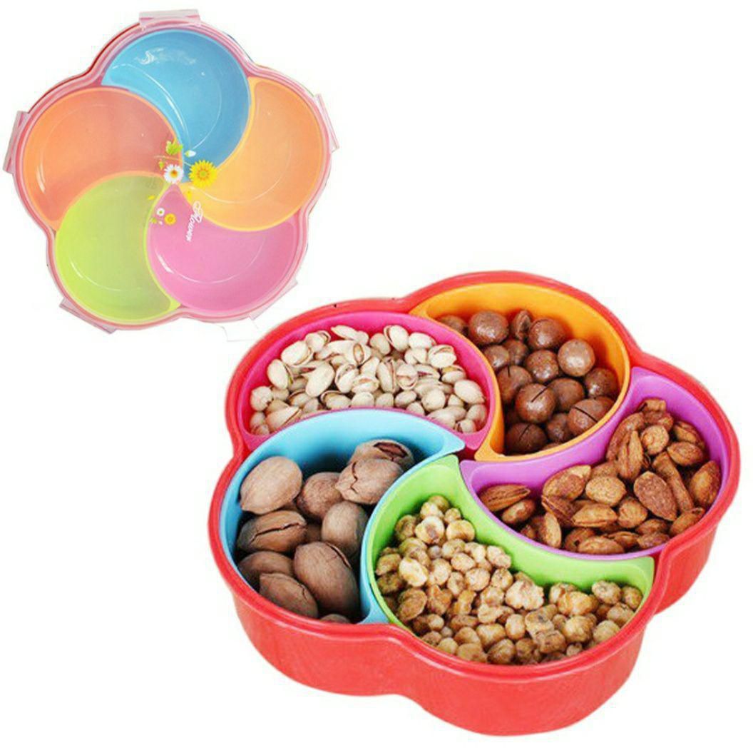 Sststore Big Capactiy Food Trays & Candy Container With Lid (5 Slots ) - DT683 (Colorful )