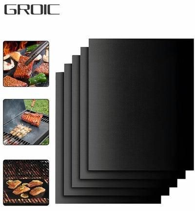 Grill Mat Set for Outdoor Grill1,Non Stick Set of 5 BBQ Grill Mat Baking Mats Teflon BBQ Accessories Grill Tools Reusable,Works on Electric Grill Gas Charcoal BBQ,Camping Accessories