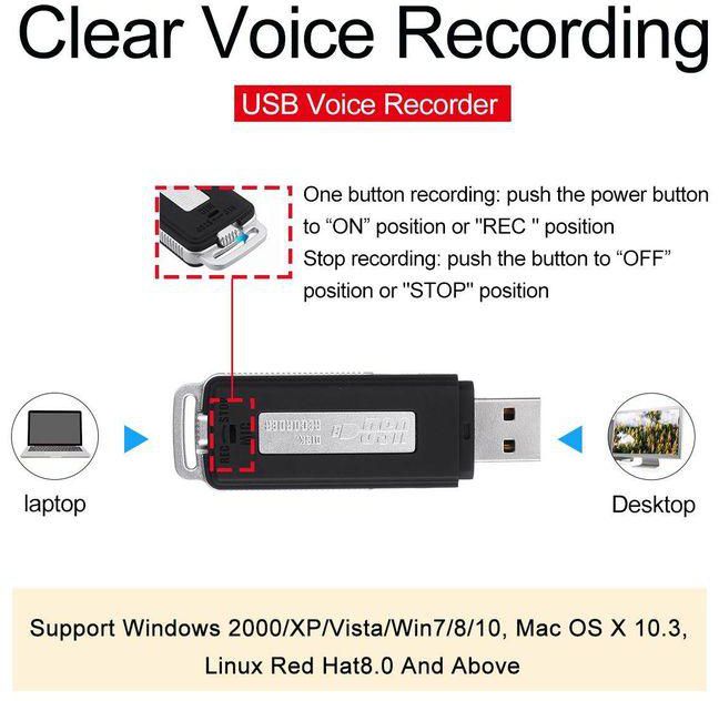 8GB 16GB Digital Voice Recorder Rechargeable USB2.0 Flash Drive Memory Stick Portable For Business 8GB