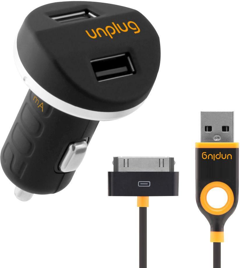 Unplug Super Fast Charging Dual USB Car Charger with Apple 30-pin cable 2000mA