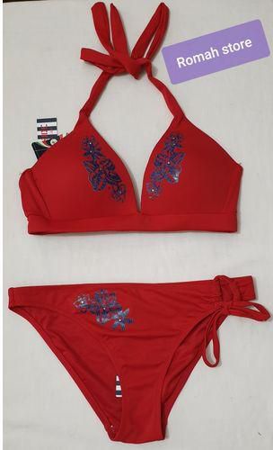 Stylish Swimsuit Bikini 2pcs Red Colour With Blue Floral