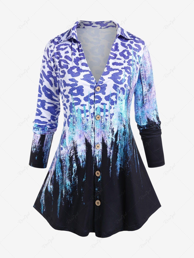 Plus Size Leopard Abstract Print Button Up Shirt - S | Us 8