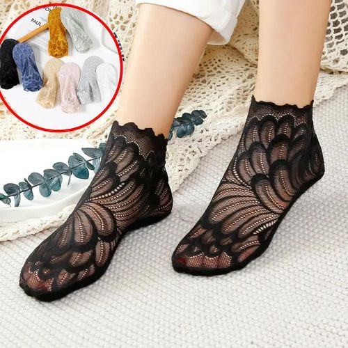 Women Feather Lace Invisible Socks Thin Ladies Lace Boat Socks Women Hollow Non-slip Shallow Socks