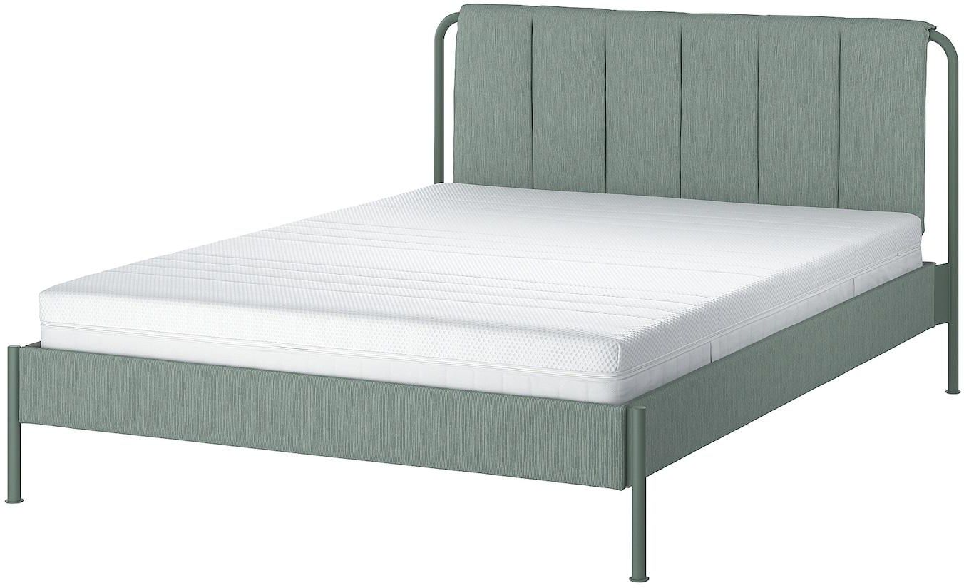 TÄLLÅSEN Upholstered bed frame with mattress - Kulsta grey-green/Åkrehamn firm 160x200 cm