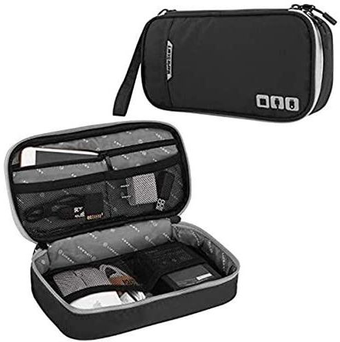 حقيبة لوازم كبل عالمية للسفر والمنظِّم الإلكتروني من شركة ديلفنو لأجهزة الإلكترونيات والشاحن والهاتف واليو إس بي وبطاقة SD (أسود)