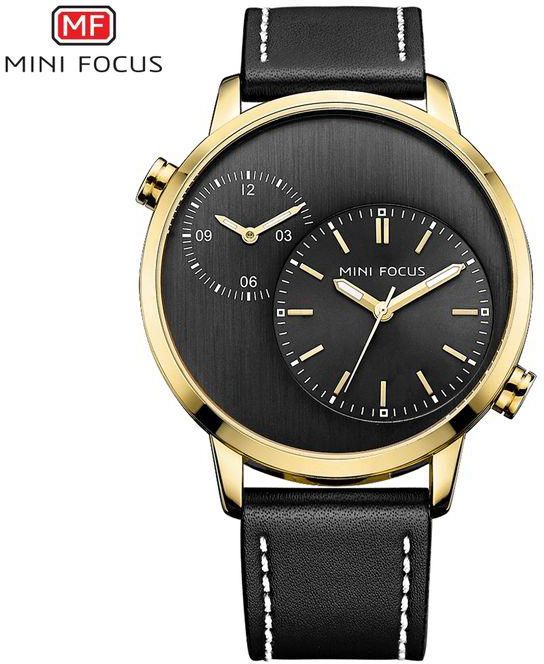Mini Focus MF0035G Leather Watch - For Men - Black/Gold