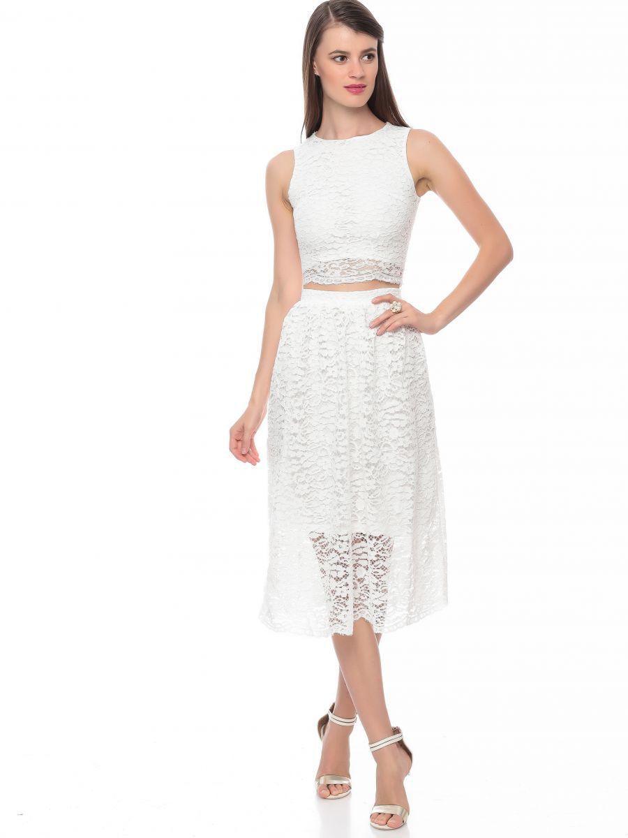 AX Paris D622 Sleeveless Lace Midi Dress for Women - Cream, 10 UK