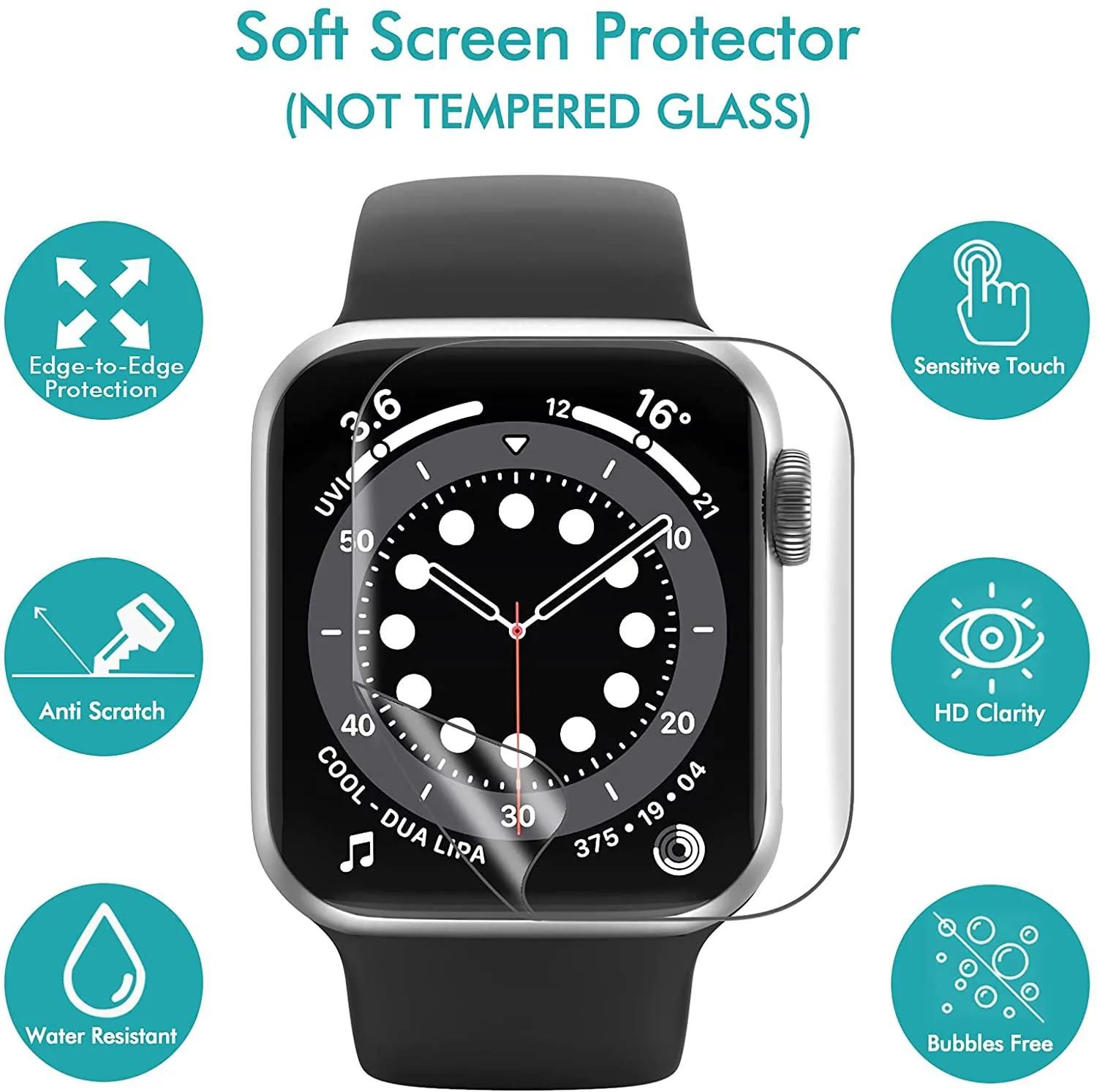 Screen Protector Film For Apple Watch iWatch For Series 7, 6, 5, 4, 3, 2 Protective Films Clear Transparent Full Cover [Self Healing] [ Anti-Bubble] TPU HD Clear Film