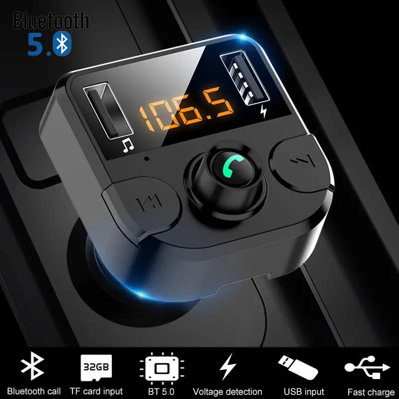 Bluetooth 5.0 Car Kit Wireless FM Transmitter Dual USB Fast Charger Audio Mp3 Player with TF Slot