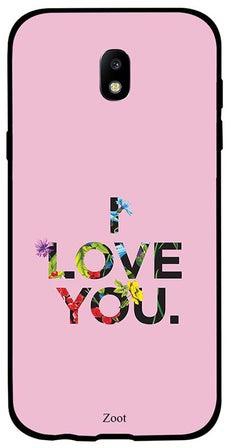 غطاء حماية لهاتف سامسونج جالاكسي J5 ‏2017 طبعة عبارة "I Love You" وبنقشة زهور