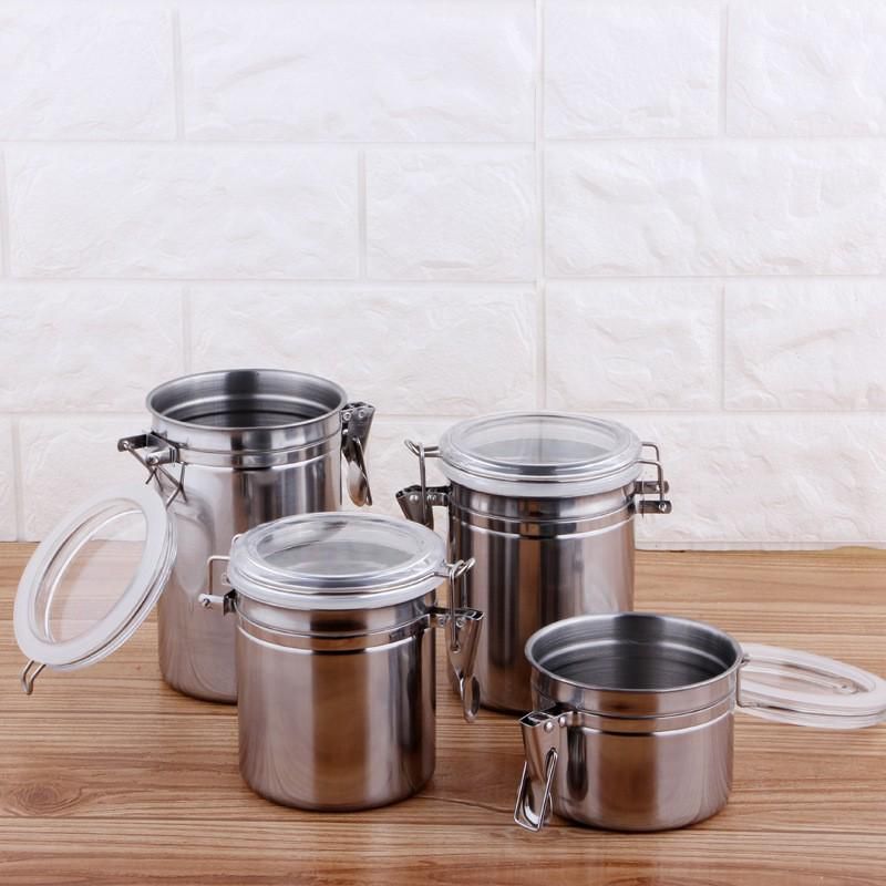 GTE 4pcs Canister Storage Food Snacks Stainless Steel Kitchen ( Silver)