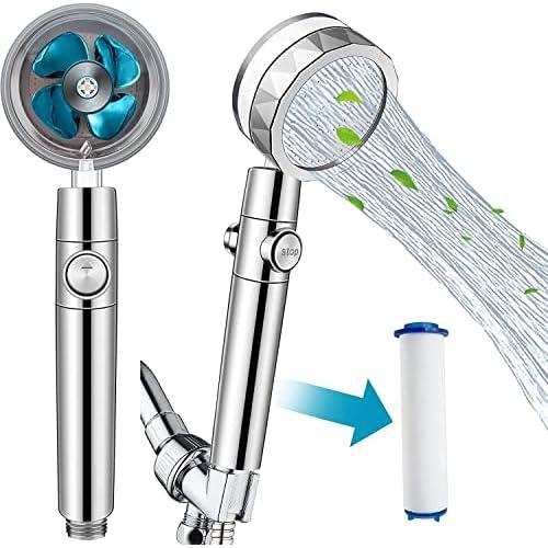 High Pressure Propeller Water Saving Rotating Hand Shower Head Replacement with Internal Filter (Fan_Blue)