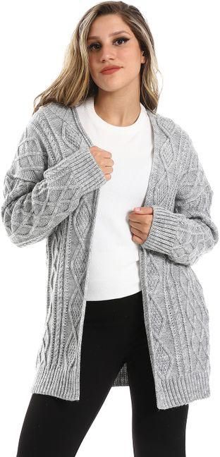 Esla Knitted Open Neckline Cardigan - Grey
