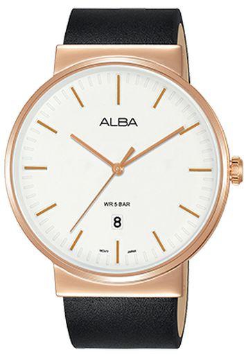 Alba Men's Watch PRESTIGE Black Leather Strap, White Dial AS9G20X1