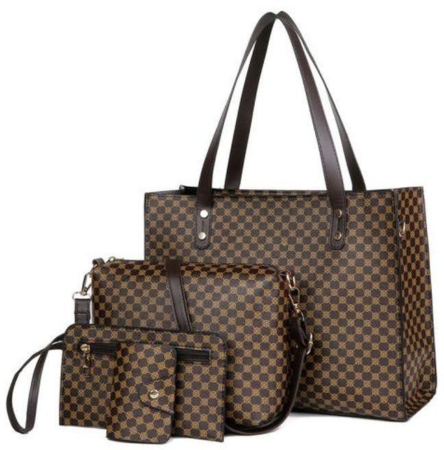 Fashion 4 In 1 Women's Plaid Bag-Brown