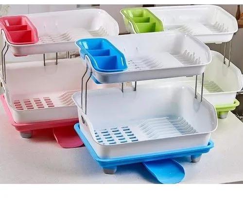 2 Tier Plastic Dish Drainer Rack OrganizerFor storage of wet utensil till drain up With a cutlery space side Plastic washable and durable Color White/green, 2Tier Plastic Dish Drai