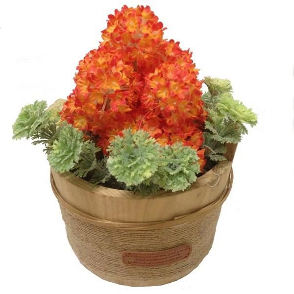 Artificial Flower Pot Orange Flower in Wooden Box Decoration