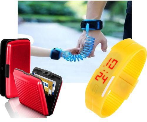 Generic Child anti lost wrist link harness strap+Business Travel Id credit card holder +Digital Led Rubber Watch