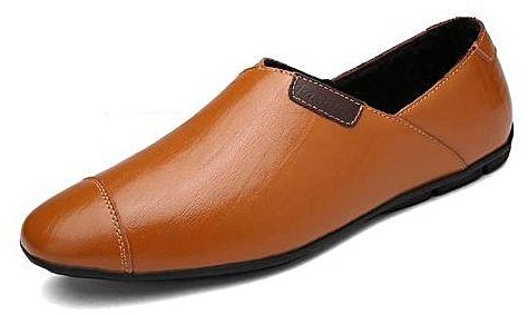 Tauntte Keep Warm Leather Shoes Men Slip-Ons Casual Shoes Plus Size (Brown)