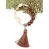 Mixed Pearls Stacking Tassel Bead Bracelet Russet Brown and Neutral Organic Mala Yoga Style