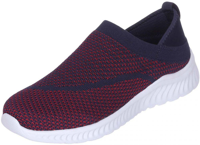 Leomil Knitted Pull Tab Elastic Back Contrast Sole Slip-on Sneakers for Boys - Navy & Red, 39
