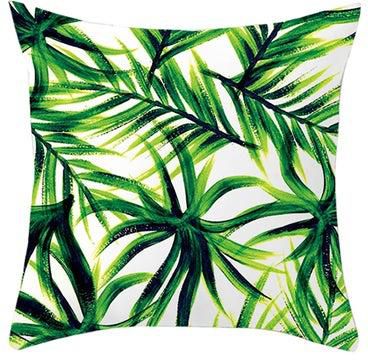 Decorative Leaf Printed Pillow White/Green/Yellow