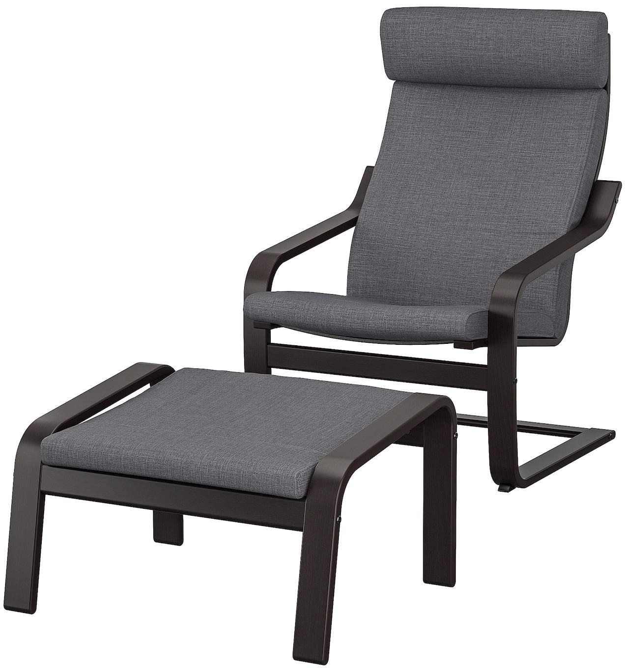 POÄNG Armchair and footstool - black-brown/Skiftebo dark grey