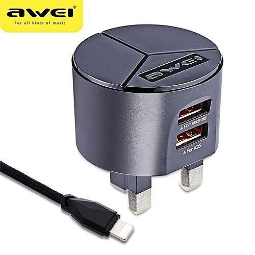 Awei Awei C - 940 2 USB 5V Multifunctional Travel Adapter UK Plug (Black)