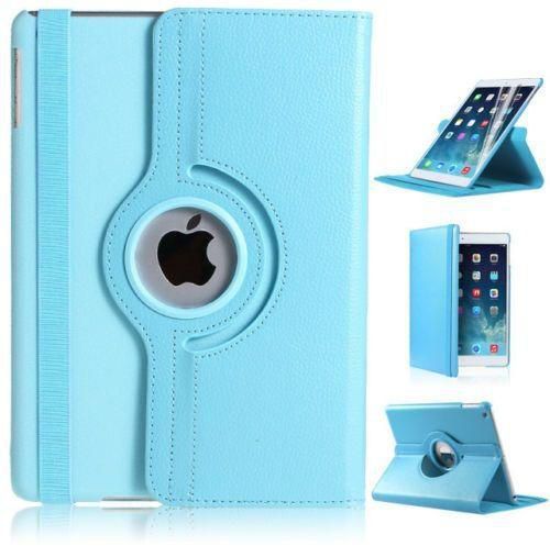 LEATHER 360 DEGREE ROTATING CASE COVER STAND FOR APPLE iPAD AIR 5 LIGHT BLUE