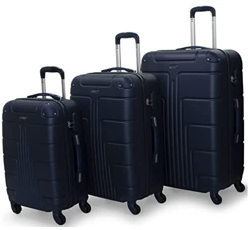 Senator Hard Shell Luggage Set 3-Piece Suit Case on Wheels for Unisex Travel A1012 | ABS Lightweight Hard sided Luggage with Spinner Wheels 4 (Set of 3, Navy Blue)