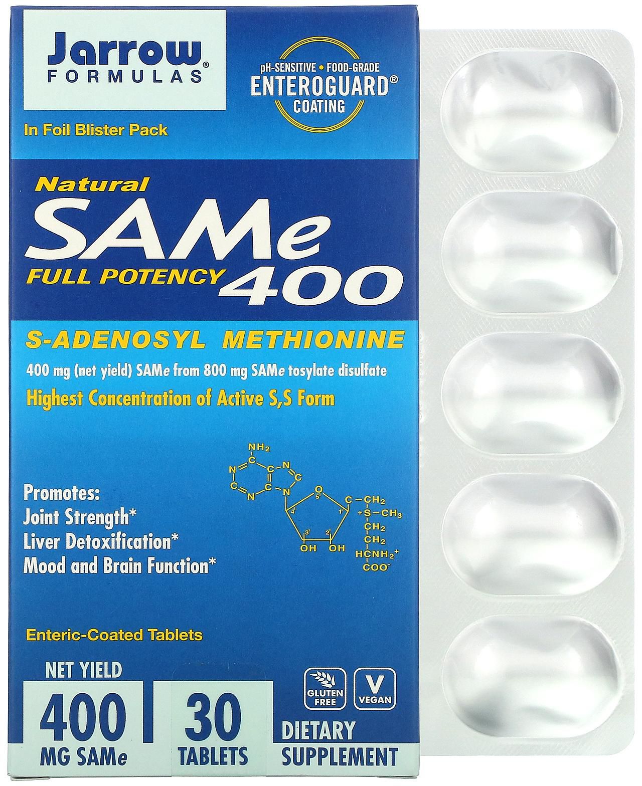 جارو فورميلاز‏, س-أدينوسيل-ل-ميثيونين طبيعي (SAM-e) 400، 400 ملجم، 30 قرصًا معويًا مغلفًا