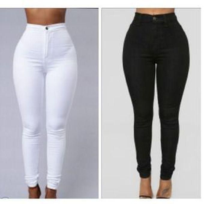 Fashion 2 Pack High Waist Body Shaper Jeans Casual Pant Trousers - Black, White