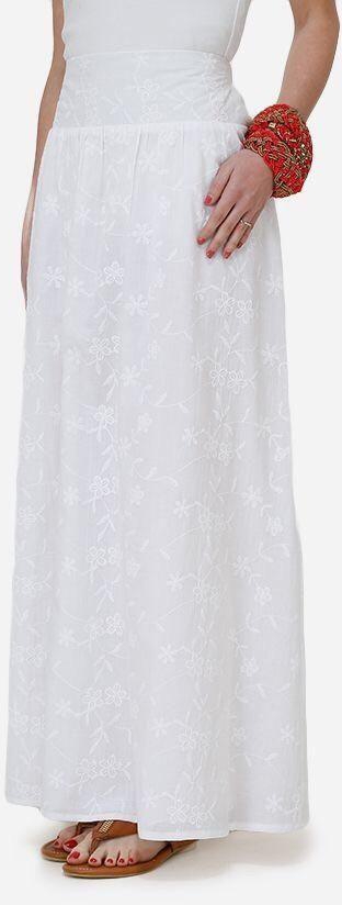 Rehan White Cotton Lace Maxi Skirt
