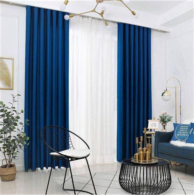 Generic Blue Curtains 2Pc 1.5M Each + FREE SHEER