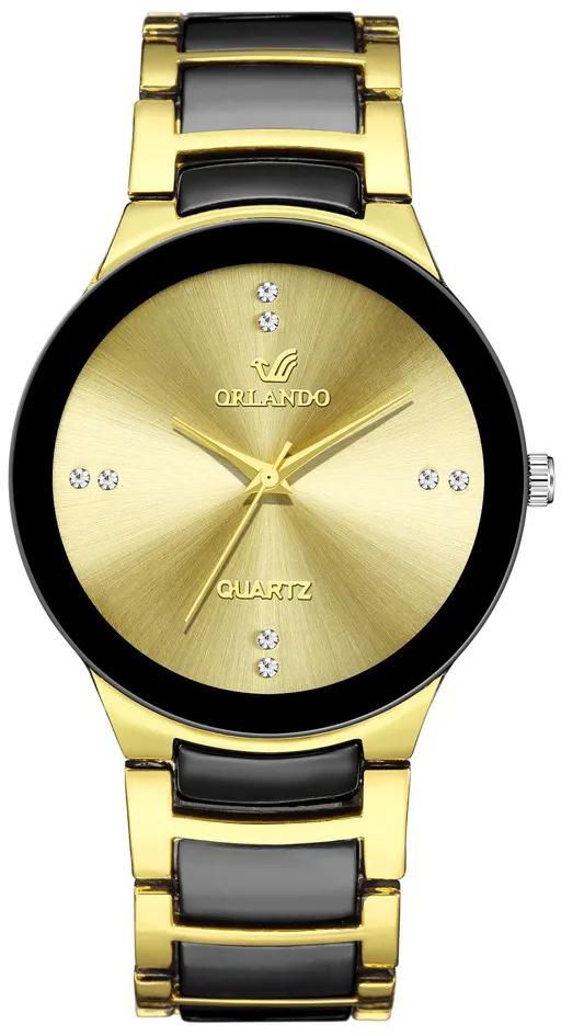 Popular Business Men's Fashion Steel 2-Tone Joint Band Metal Wristwatch Classic Gold Color Couples Lovers Men Women's Gift Watches Femle Male Students Ladies Girls Decoration Watch