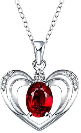 Mysmar Beautifully Designed Heart Shape White Gold Plated Necklace With Red Crystal