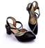 Heeled Shoes -Whit Belt Crystal - Leather- Black
