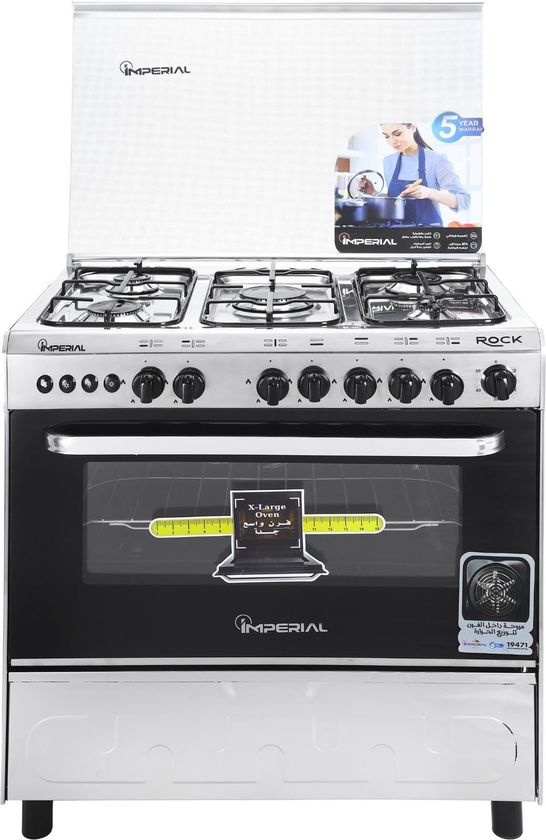 Get Imperial PR-6085-SS-P-ILMFT Stainless Steel Gas Cooker, 5 Burners, 60×85 cm - Silver Black with best offers | Raneen.com