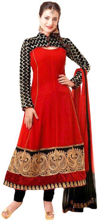 Amisha Patel Semi Stiched Anarkali Suit for women, Red, 1113
