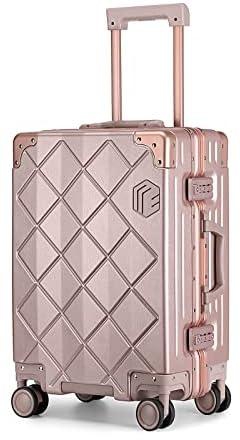 Somago Carry On Luggage with Spinner Wheels 20in Lightweight Suitcase Built in TSA Aluminum Frame PC Hardside Rolling Suitcases Travel Case, Rose Gold, Hardside Luggage With Spinner Wheels
