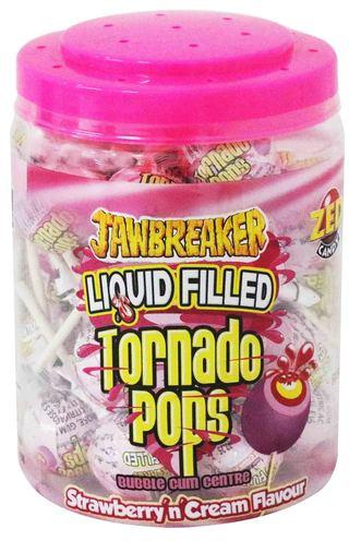 Jawbreaker Liquid Filled Tornado Pops Bubble Gum Center Strawberry and Cream Flavour 30 Units