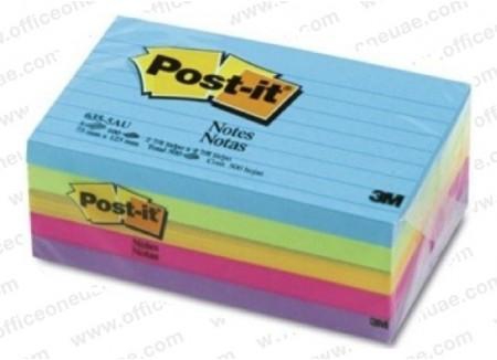 3M Post-it Notes 635-5AU, 3 x 5 inches, 5pads/pack, Lined, Ultra Colors