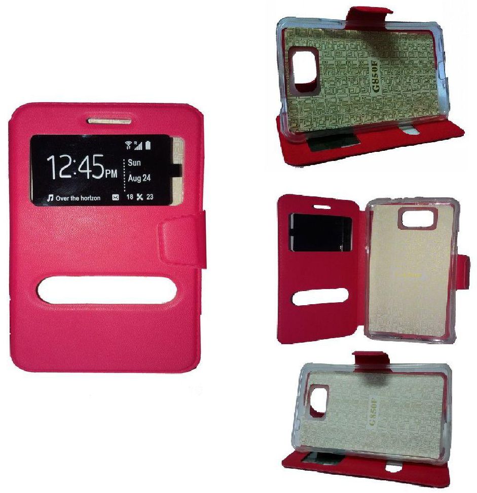 Window View for Samsung Galaxy Alpha G850 with Stand Leather Cover-Pink