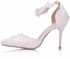 Stiletto Pointed White Sandals Lace Wedding Shoes Large Size Stiletto Heel Women's White Shoes